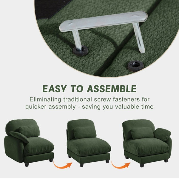 English Elm 3 Seater Chenille Modular Sofa Deep Cushioned Cloud Comfort for Modern Living Rooms Green W714S02052