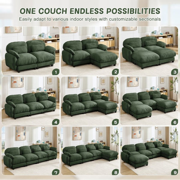 English Elm 3 Seater Chenille Modular Sofa Deep Cushioned Cloud Comfort for Modern Living Rooms Green W714S02052