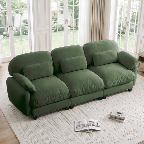 English Elm 3 Seater Chenille Modular Sofa Deep Cushioned Cloud Comfort for Modern Living Rooms Green W714S02052
