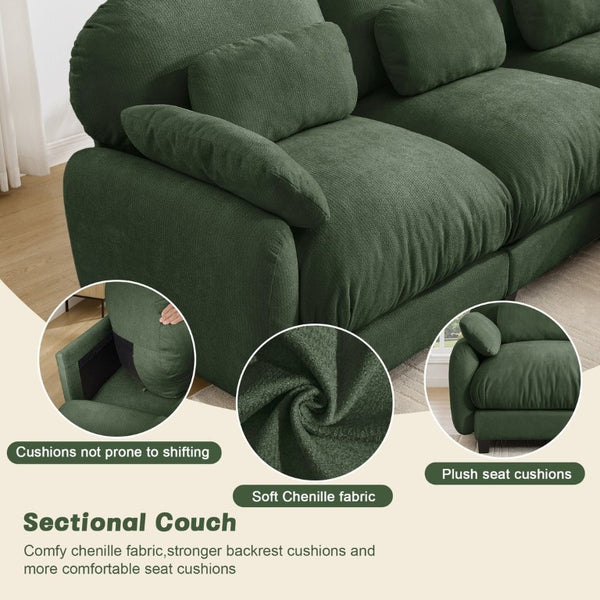 English Elm 3 Seater Chenille Modular Sofa Deep Cushioned Cloud Comfort for Modern Living Rooms Green W714S02052