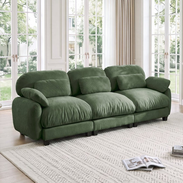 English Elm 3 Seater Chenille Modular Sofa Deep Cushioned Cloud Comfort for Modern Living Rooms Green W714S02052