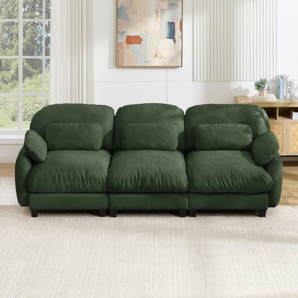 English Elm 3 Seater Chenille Modular Sofa Deep Cushioned Cloud Comfort for Modern Living Rooms Green W714S02052