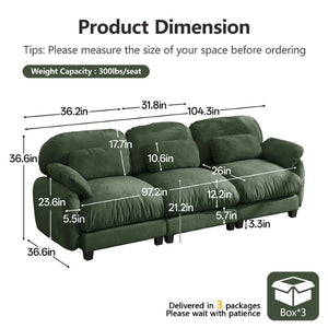 English Elm 3 Seater Chenille Modular Sofa Deep Cushioned Cloud Comfort for Modern Living Rooms Green W714S02052