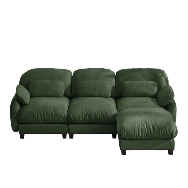English Elm 3 Seat Modular Cloud Sectional Sofa with Movable Ottoman in Plush Chenille Fabric Green W714S02053