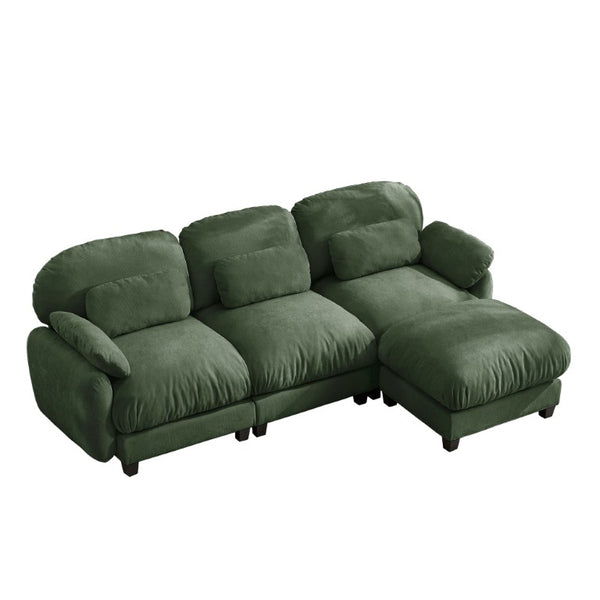 English Elm 3 Seat Modular Cloud Sectional Sofa with Movable Ottoman in Plush Chenille Fabric Green W714S02053