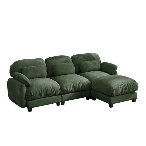 English Elm 3 Seat Modular Cloud Sectional Sofa with Movable Ottoman in Plush Chenille Fabric Green W714S02053