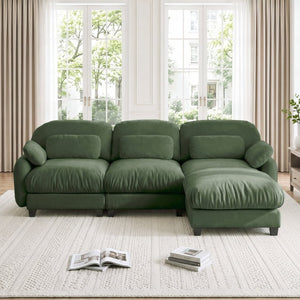 English Elm 3 Seat Modular Cloud Sectional Sofa with Movable Ottoman in Plush Chenille Fabric Green W714S02053