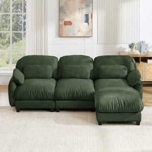 English Elm 3 Seat Modular Cloud Sectional Sofa with Movable Ottoman in Plush Chenille Fabric Green W714S02053