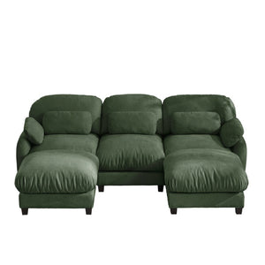 English Elm 3 Seater Chenille U-Shaped Modular Sofa with Removable Ottomans for Large Living Rooms Green W714S02054