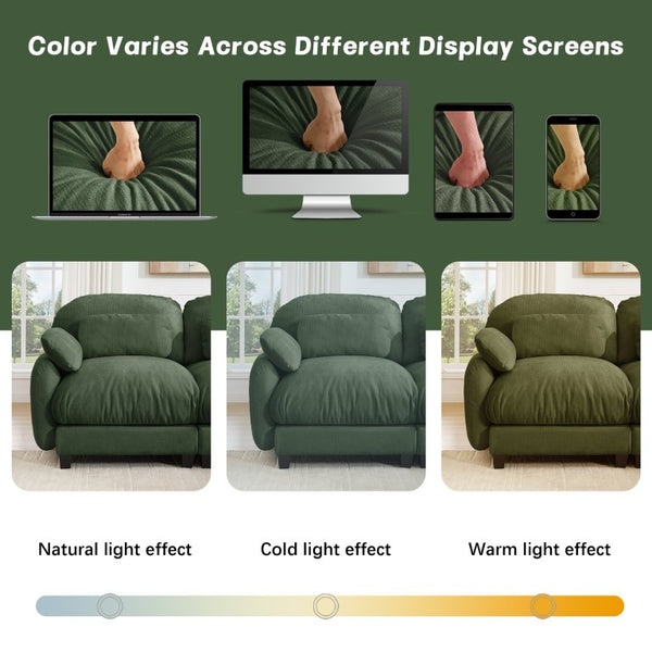English Elm 3 Seater Chenille U-Shaped Modular Sofa with Removable Ottomans for Large Living Rooms Green W714S02054