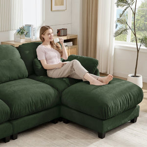 English Elm 3 Seater Chenille U-Shaped Modular Sofa with Removable Ottomans for Large Living Rooms Green W714S02054