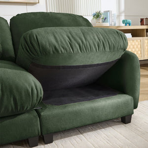 English Elm 3 Seater Chenille U-Shaped Modular Sofa with Removable Ottomans for Large Living Rooms Green W714S02054