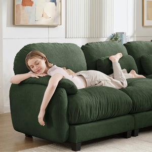 English Elm 3 Seater Chenille U-Shaped Modular Sofa with Removable Ottomans for Large Living Rooms Green W714S02054