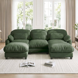 English Elm 3 Seater Chenille U-Shaped Modular Sofa with Removable Ottomans for Large Living Rooms Green W714S02054