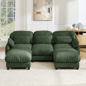 English Elm 3 Seater Chenille U-Shaped Modular Sofa with Removable Ottomans for Large Living Rooms Green W714S02054