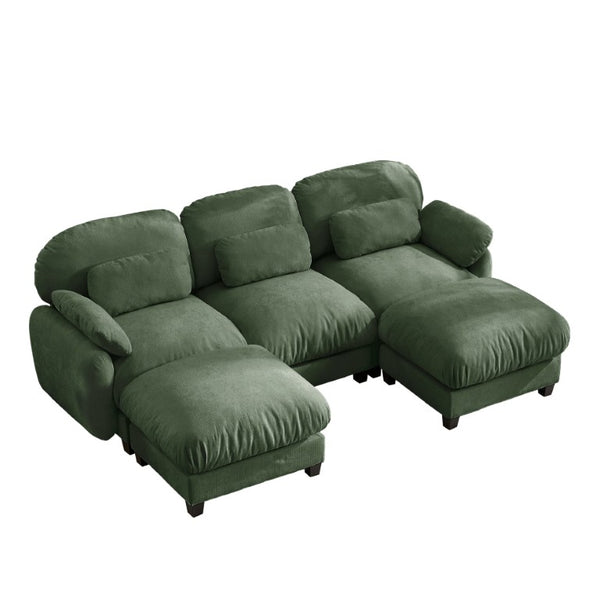 English Elm 3 Seater Chenille U-Shaped Modular Sofa with Removable Ottomans for Large Living Rooms Green W714S02054