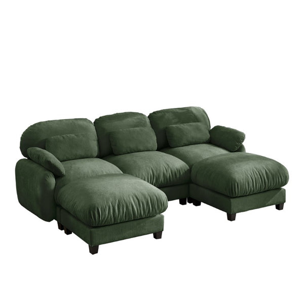 English Elm 3 Seater Chenille U-Shaped Modular Sofa with Removable Ottomans for Large Living Rooms Green W714S02054