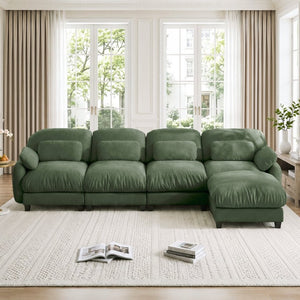 English Elm 4 Seat Modular Chenille Sectional Sofa with Detachable Ottoman for Modern Living Rooms Green W714S02056
