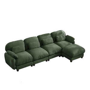 English Elm 4 Seat Modular Chenille Sectional Sofa with Detachable Ottoman for Modern Living Rooms Green W714S02056