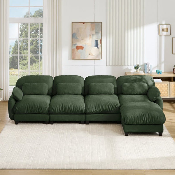 English Elm 4 Seat Modular Chenille Sectional Sofa with Detachable Ottoman for Modern Living Rooms Green W714S02056