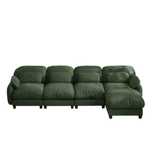 English Elm 4 Seat Modular Chenille Sectional Sofa with Detachable Ottoman for Modern Living Rooms Green W714S02056