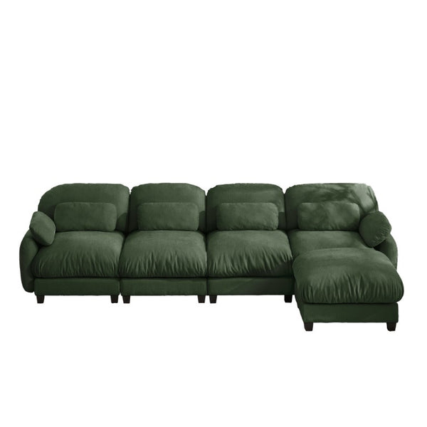 English Elm 4 Seat Modular Chenille Sectional Sofa with Detachable Ottoman for Modern Living Rooms Green W714S02056