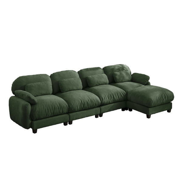 English Elm 4 Seat Modular Chenille Sectional Sofa with Detachable Ottoman for Modern Living Rooms Green W714S02056