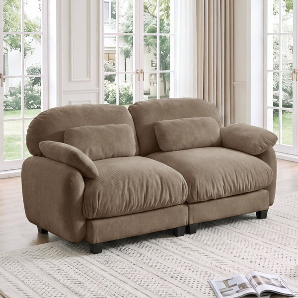 English Elm 2 Seater Chenille Modular Loveseat with Deep Cushions for Apartment Living Room Brown W714S02058
