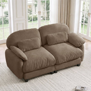 English Elm 2 Seater Chenille Modular Loveseat with Deep Cushions for Apartment Living Room Brown W714S02058