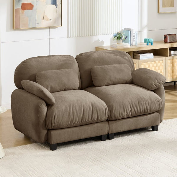 English Elm 2 Seater Chenille Modular Loveseat with Deep Cushions for Apartment Living Room Brown W714S02058