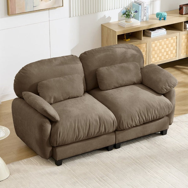 English Elm 2 Seater Chenille Modular Loveseat with Deep Cushions for Apartment Living Room Brown W714S02058