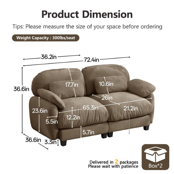 English Elm 2 Seater Chenille Modular Loveseat with Deep Cushions for Apartment Living Room Brown W714S02058