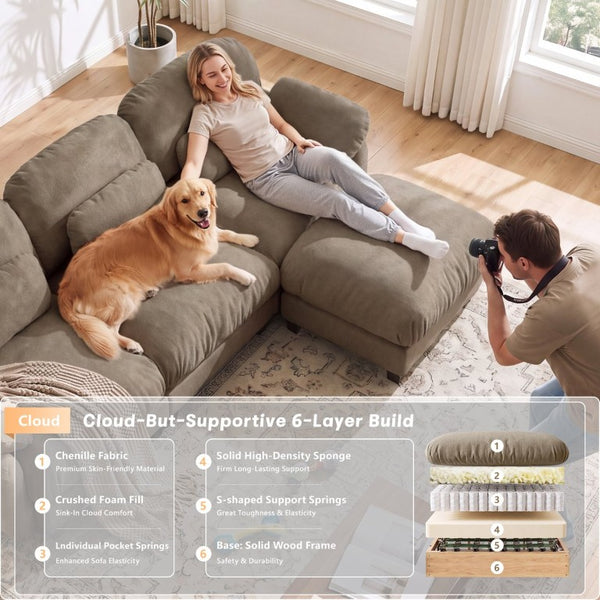 English Elm 3 Seater Chenille Modular Sofa Deep Cushioned Cloud Comfort for Modern Living Rooms Brown W714S02061