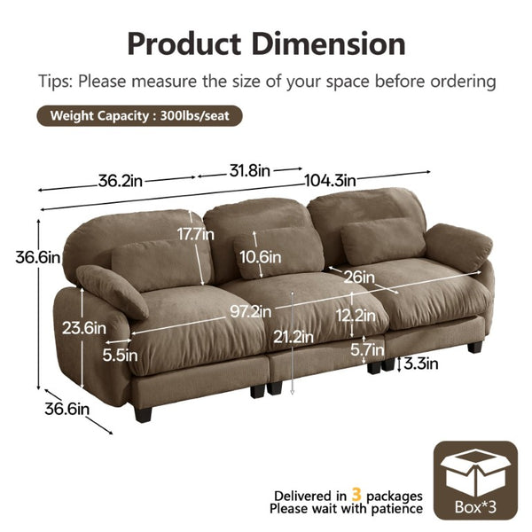 English Elm 3 Seater Chenille Modular Sofa Deep Cushioned Cloud Comfort for Modern Living Rooms Brown W714S02061