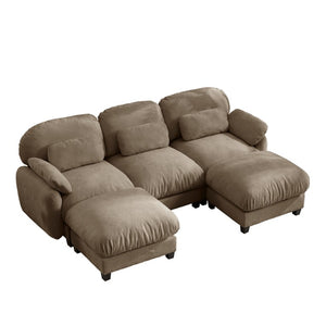English Elm 3 Seater Chenille U-Shaped Modular Sofa with Removable Ottomans for Large Living Rooms Brown W714S02063