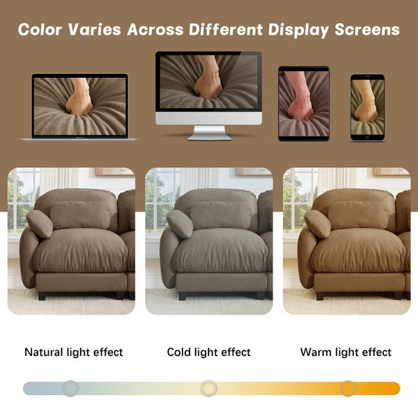 English Elm 3 Seater Chenille U-Shaped Modular Sofa with Removable Ottomans for Large Living Rooms Brown W714S02063
