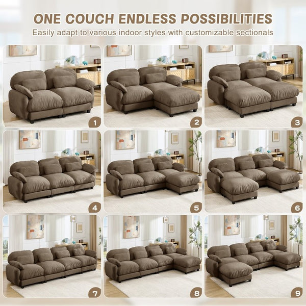 English Elm 3 Seater Chenille U-Shaped Modular Sofa with Removable Ottomans for Large Living Rooms Brown W714S02063