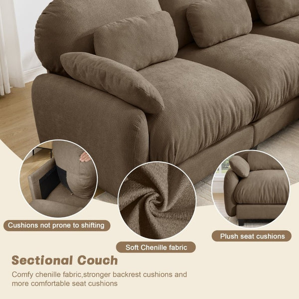 English Elm 3 Seater Chenille U-Shaped Modular Sofa with Removable Ottomans for Large Living Rooms Brown W714S02063