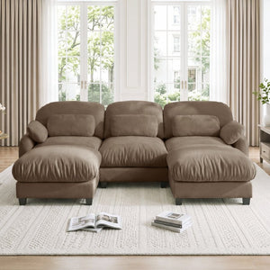 English Elm 3 Seater Chenille U-Shaped Modular Sofa with Removable Ottomans for Large Living Rooms Brown W714S02063