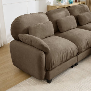 English Elm 3 Seater Chenille U-Shaped Modular Sofa with Removable Ottomans for Large Living Rooms Brown W714S02063