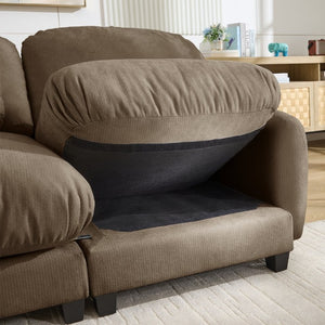 English Elm 3 Seater Chenille U-Shaped Modular Sofa with Removable Ottomans for Large Living Rooms Brown W714S02063