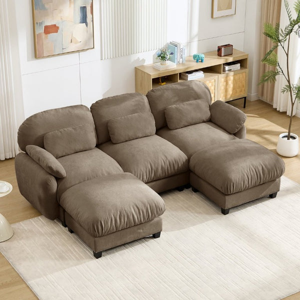 English Elm 3 Seater Chenille U-Shaped Modular Sofa with Removable Ottomans for Large Living Rooms Brown W714S02063