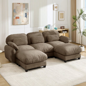 English Elm 3 Seater Chenille U-Shaped Modular Sofa with Removable Ottomans for Large Living Rooms Brown W714S02063
