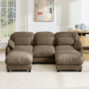 English Elm 3 Seater Chenille U-Shaped Modular Sofa with Removable Ottomans for Large Living Rooms Brown W714S02063