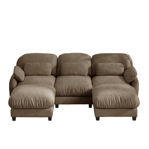 English Elm 3 Seater Chenille U-Shaped Modular Sofa with Removable Ottomans for Large Living Rooms Brown W714S02063