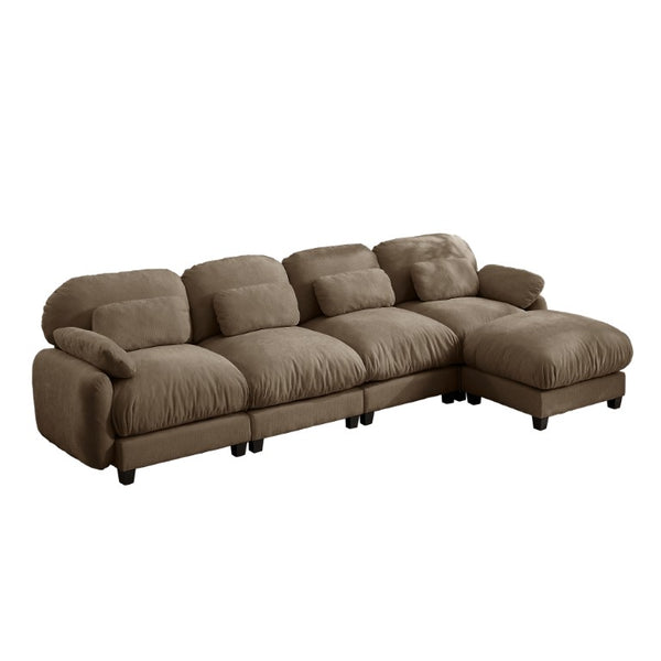 English Elm 4 Seat Modular Chenille Sectional Sofa with Detachable Ottoman for Modern Living Rooms Brown W714S02065