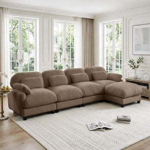 English Elm 4 Seat Modular Chenille Sectional Sofa with Detachable Ottoman for Modern Living Rooms Brown W714S02065