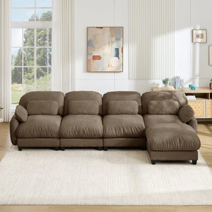 English Elm 4 Seat Modular Chenille Sectional Sofa with Detachable Ottoman for Modern Living Rooms Brown W714S02065