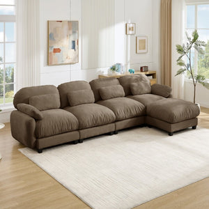 English Elm 4 Seat Modular Chenille Sectional Sofa with Detachable Ottoman for Modern Living Rooms Brown W714S02065