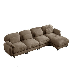 English Elm 4 Seat Modular Chenille Sectional Sofa with Detachable Ottoman for Modern Living Rooms Brown W714S02065